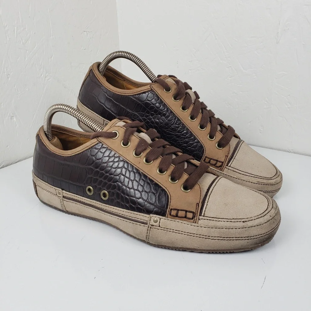 Cole Haan Men's 9 Brown Croc Embossed Leather‎ Suede Low Top Sneakers Shoes
